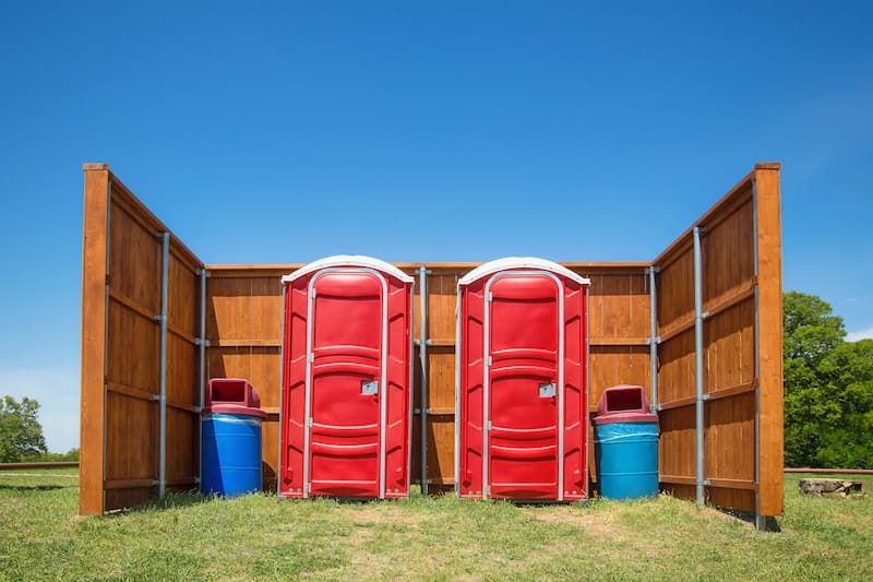 Short-term porta potty units staged for delivery in Pontiac, Illinois